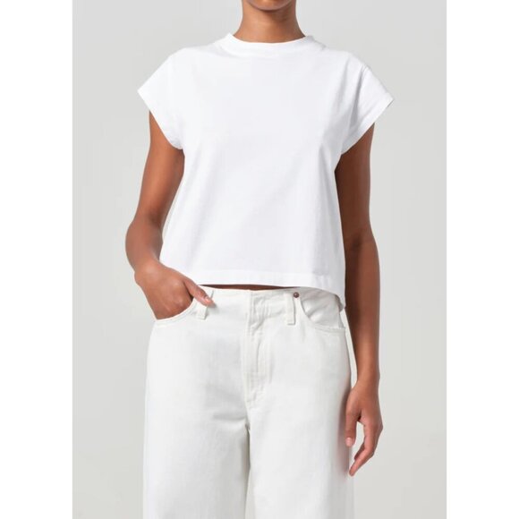 AGOLDE Bryce Cap Sleeve T-Shirt in White Size X-Small - Picture 8 of 10